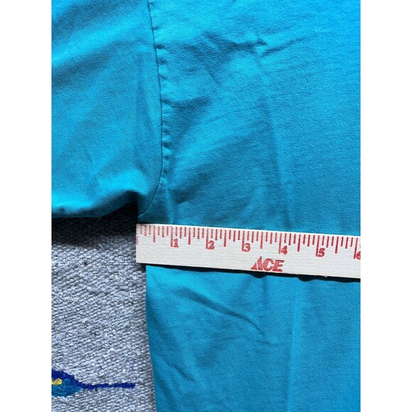 Vintage 80s 90s Teal green super soft Pocket t shirt Hanes Beefy Large - Picture 5 of 10